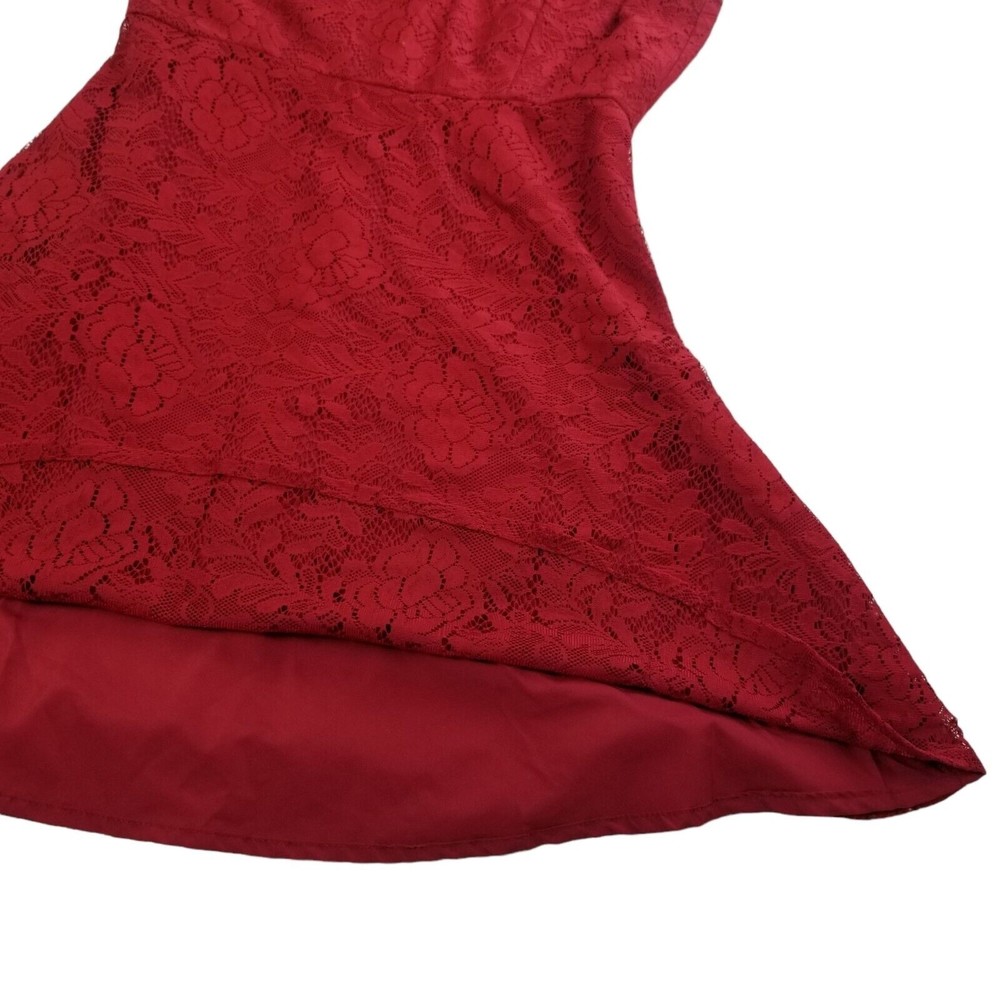 BB Dakota Red Fit & Flare Mini Dress Crew Neck Lace Open Back Women's Size 6 - Picture 13 of 16